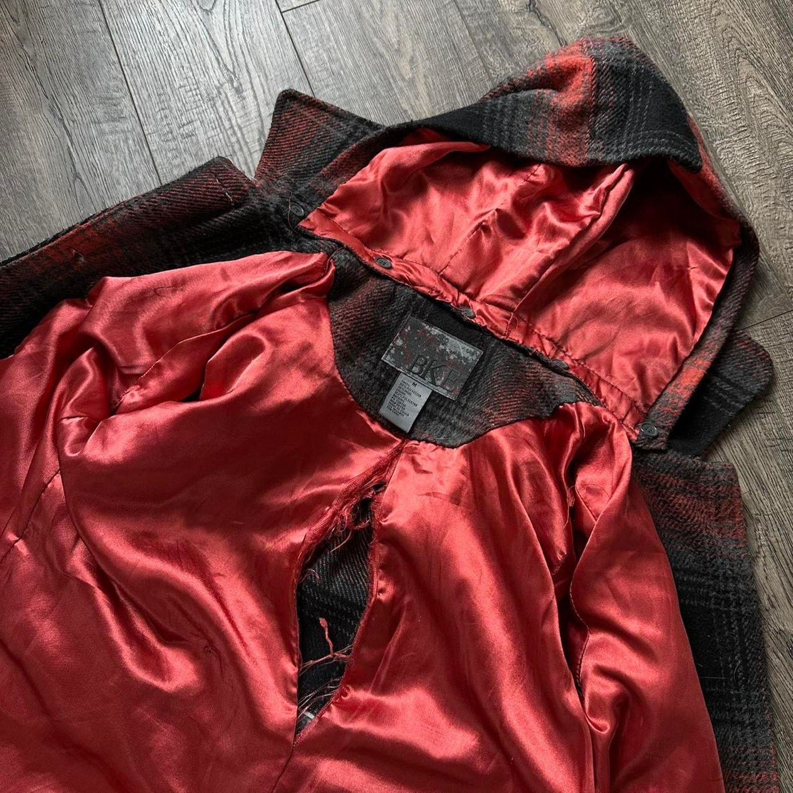 BKE × Vintage Vintage Y2K BKE Red Plaid Hooded Wool Peacoat Blazer Jacket Size M / US 6-8 / IT 42-44 - 2 Thumbnail