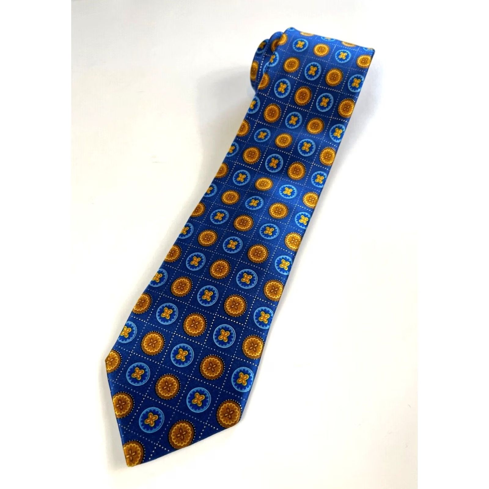 Ermenegildo Zegna VINTAGE Ermenegildo Zegna Luxury Silk Tie Disegno Esclusivo Made in Italy Blue Geometric 100% Silk 59.25" 3 3/8" Men Tie Size ONE SIZE - 2 Thumbnail