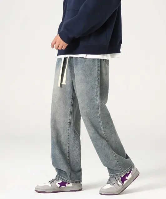 VIBE Japanese retro washed distressed loose straight jeans Size US 32 / EU 48 - 4 Thumbnail