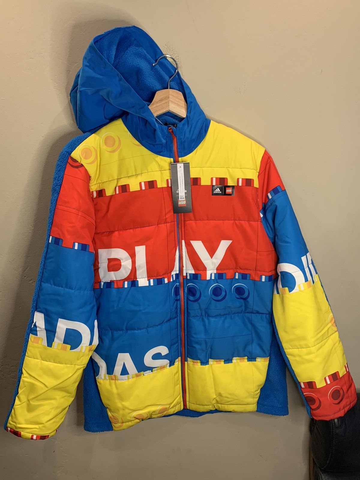 Image of New Adidas X Lego Hooded Puffer Fleece Jacket Coat, Men's (Size Small)