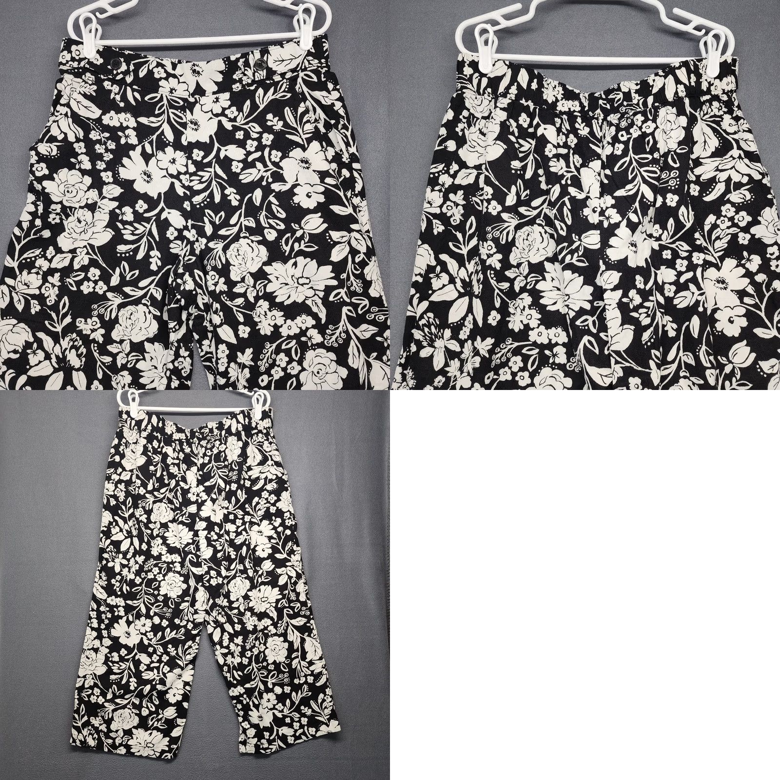 Croft & Barrow Croft Barrow Pants Women Large Linen Blend Floral Black White Wide Leg Pull On Cropped Size 36" / US 14 / IT 50 - 9 Thumbnail