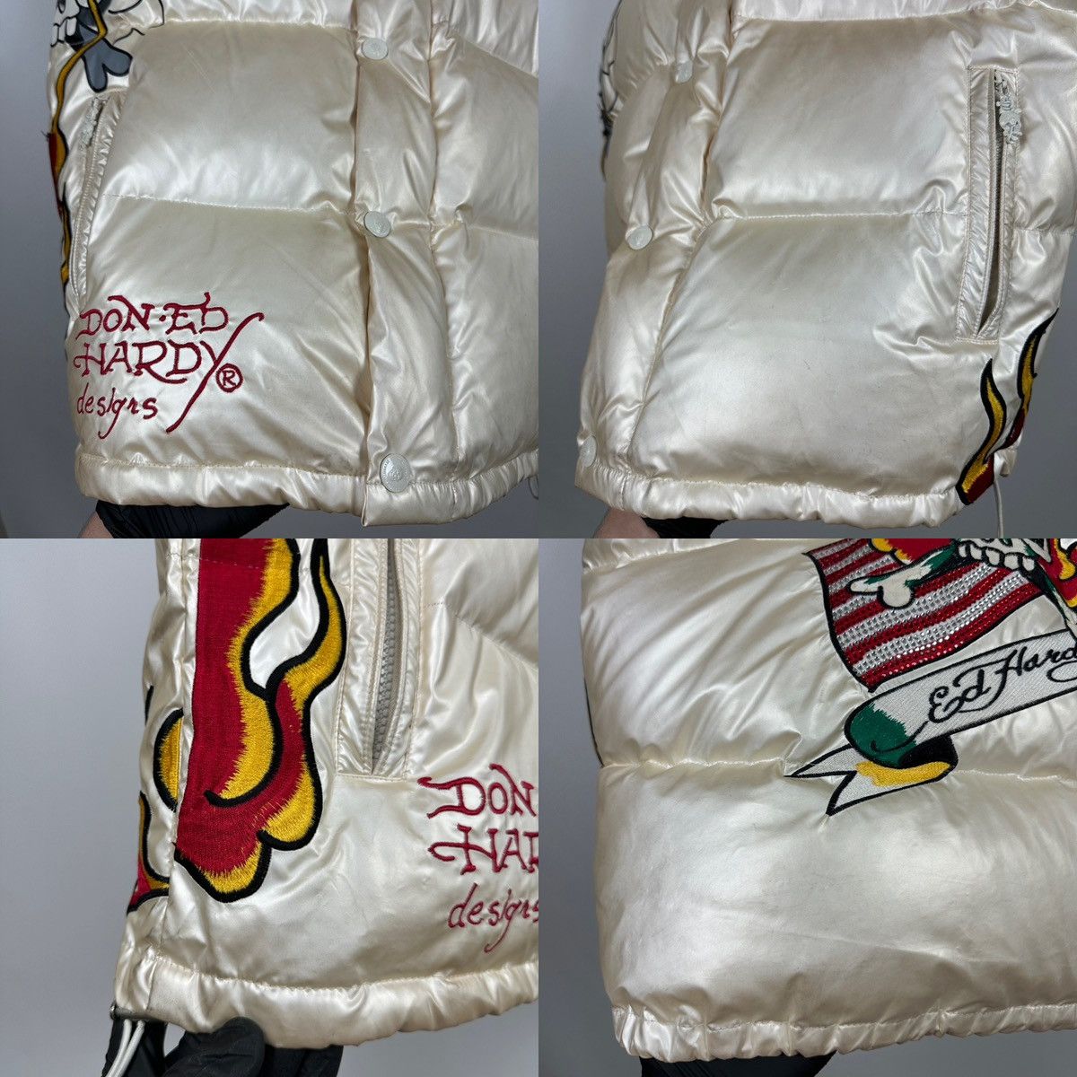 Christian Audigier Vintage Ed Hardy Flaming Skull Down Puffer Vest Size US L / EU 52-54 / 3 - 16 Thumbnail