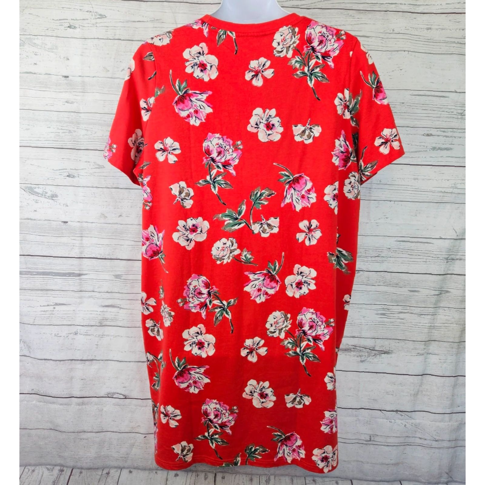 Vintage VINTAGE? No — Joules Dress Womens Plus Size 20 Red Pink Floral Short Sleeve Cotton Shift Dress Mens? Size 42" / US 20 - 3 Thumbnail