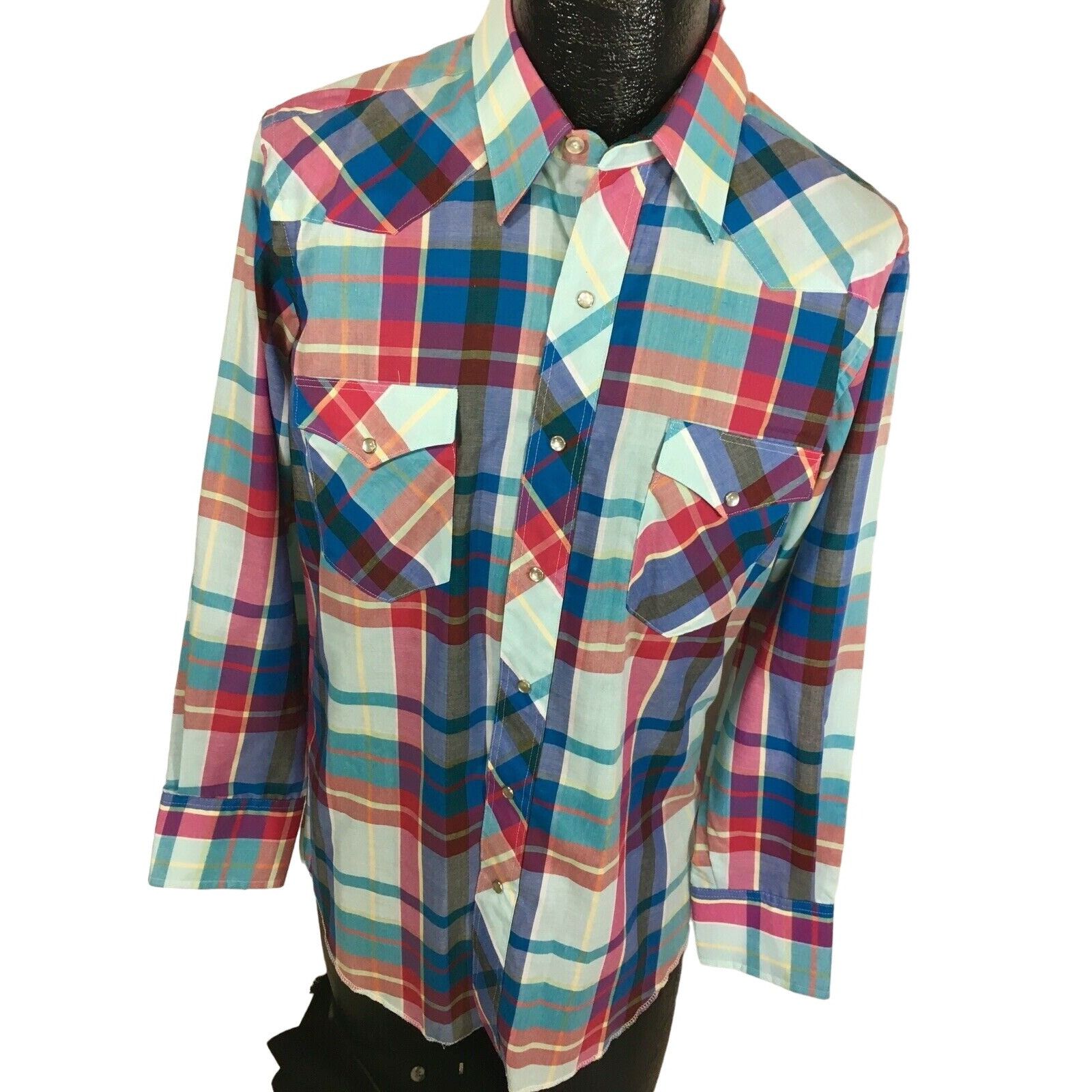 Wrangler NoS New Vtg Wrangler Aqua Blue Plaid ROCKABILLY Shirt Size US L / EU 52-54 / 3 - 2 Thumbnail