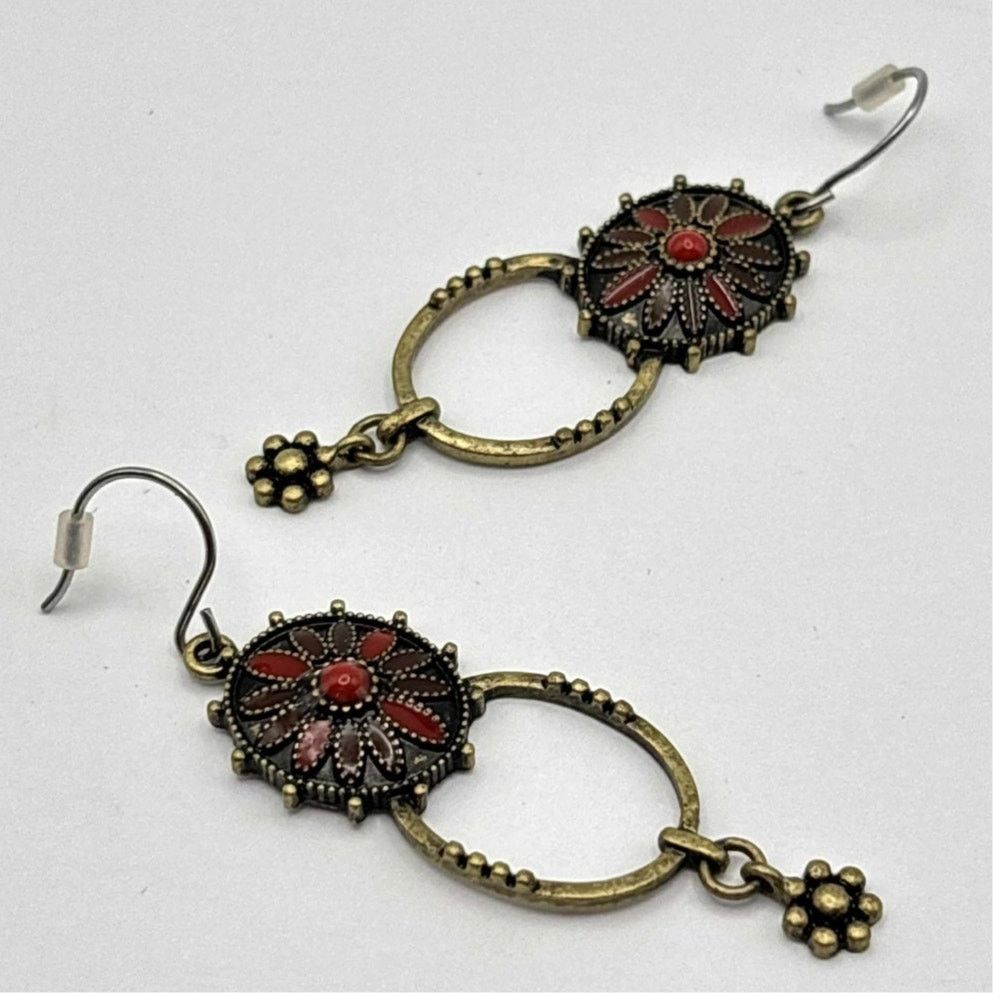 Other Gold & Red Floral Earrings Size ONE SIZE - 3 Thumbnail