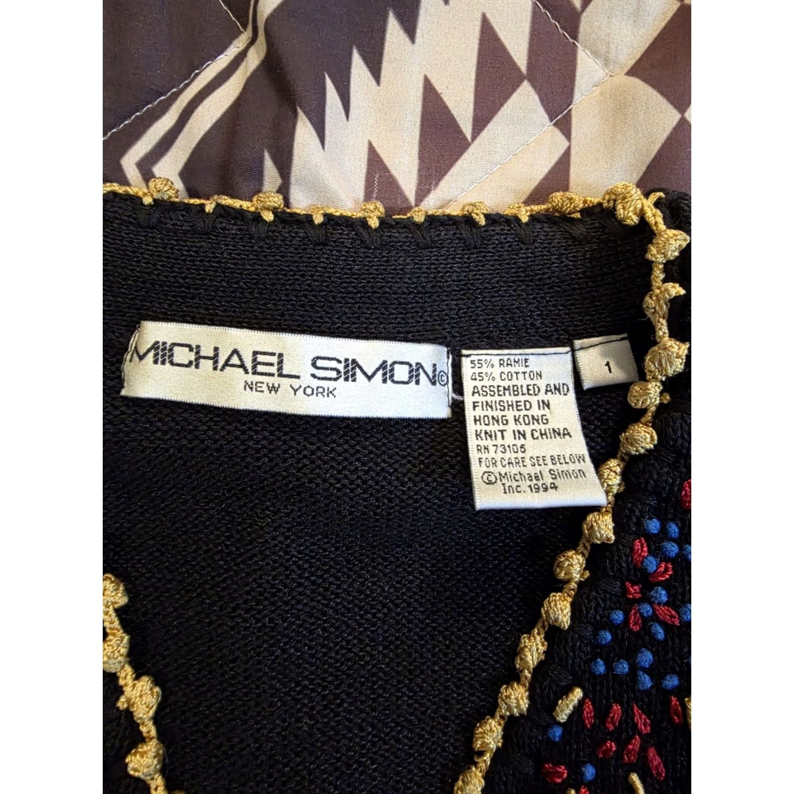 Simons VINTAGE Michael Simon Cardigan Sweater 3D Embroidered Flowers Black Sz M Medium Women Size M / US 6-8 / IT 42-44 - 6 Thumbnail