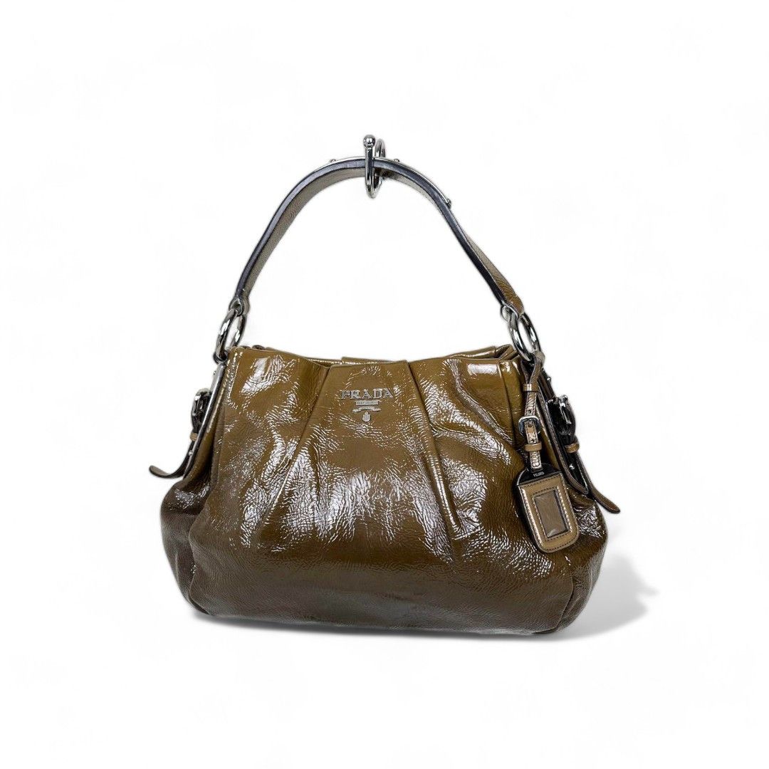Prada - one shoulder bag brown leather faded patent leather
