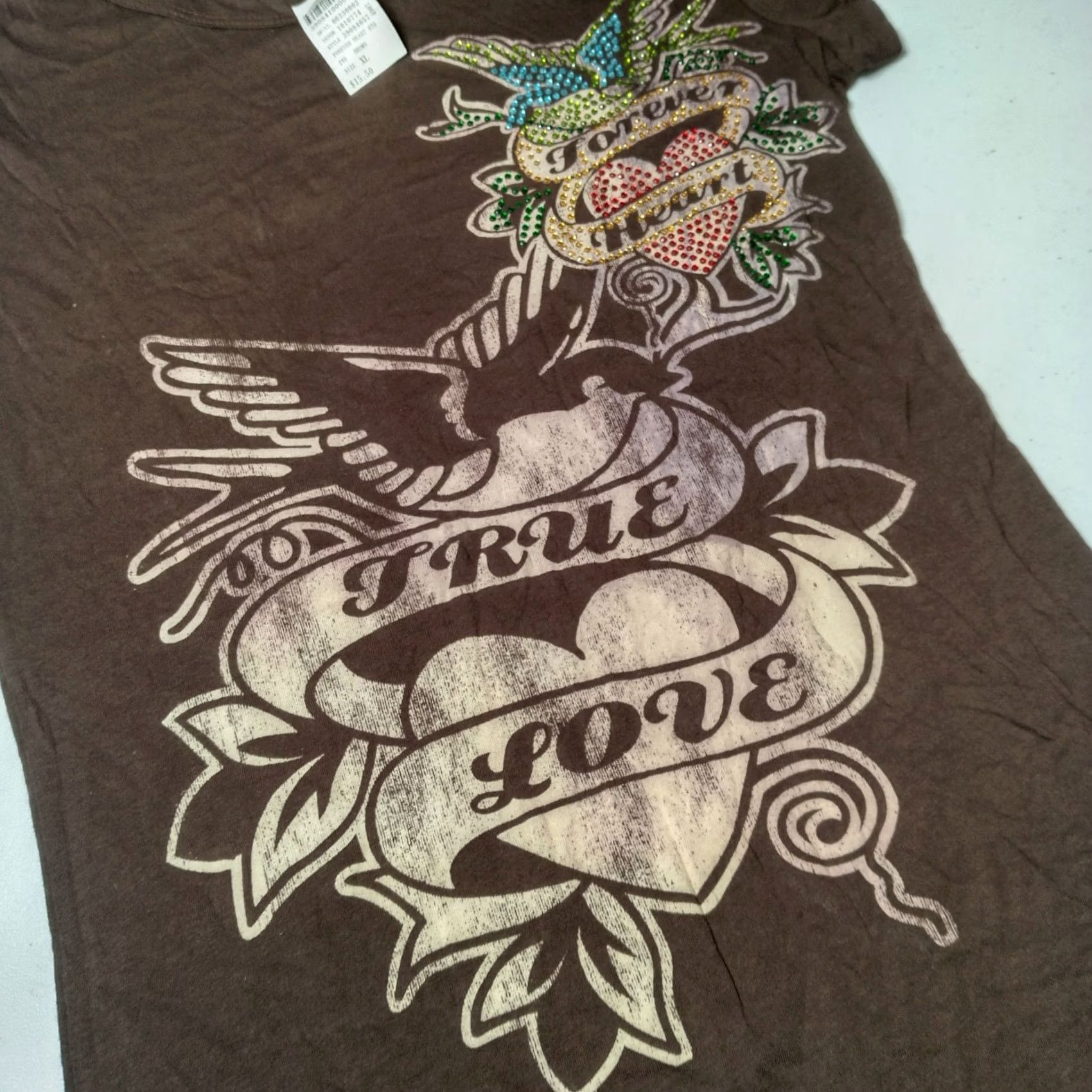 Vintage VINTAGE Wet Seal Shirt Juniors XL Slim Fit True Love Winged Heart Bling NOS Shirt Size XL / US 12-14 / IT 48-50 - 2 Thumbnail