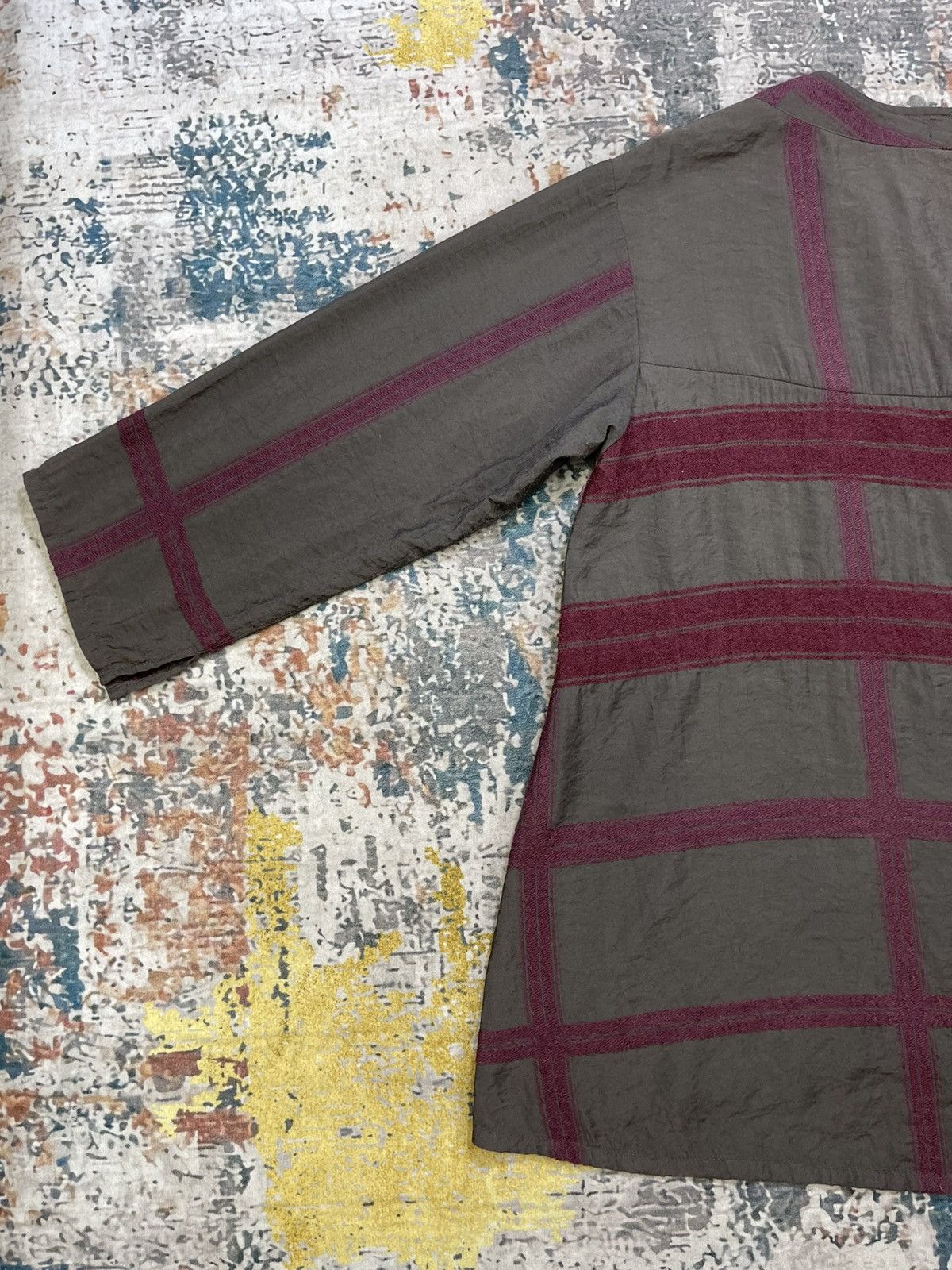 Issey Miyake Issey Miyake Plantation 3 Quarter Sleeve Maroon Check Top Size US M / EU 48-50 / 2 - 7 Thumbnail