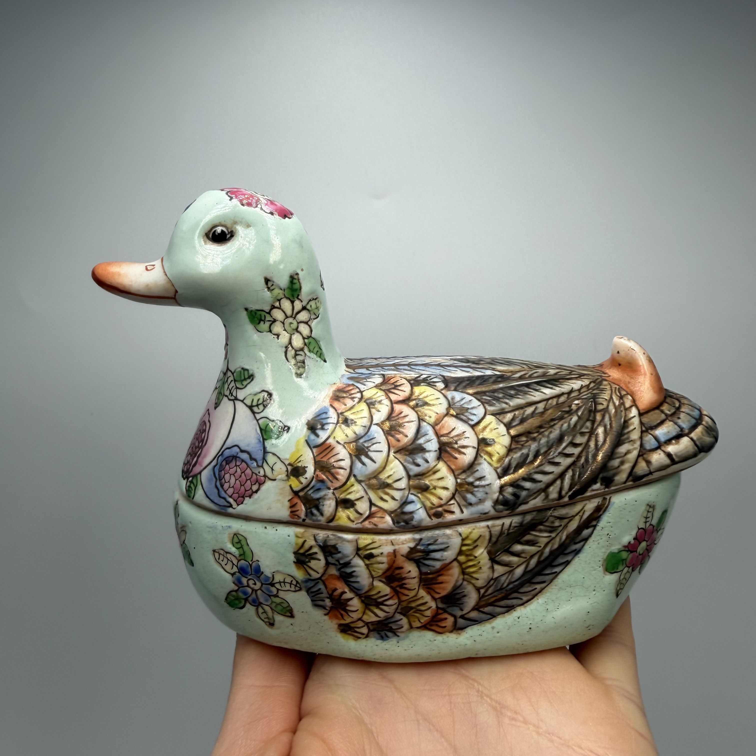 Vintage Vintage Duck Trinket Jewelry Box Hand Painted Figurine Size ONE SIZE - 6 Thumbnail