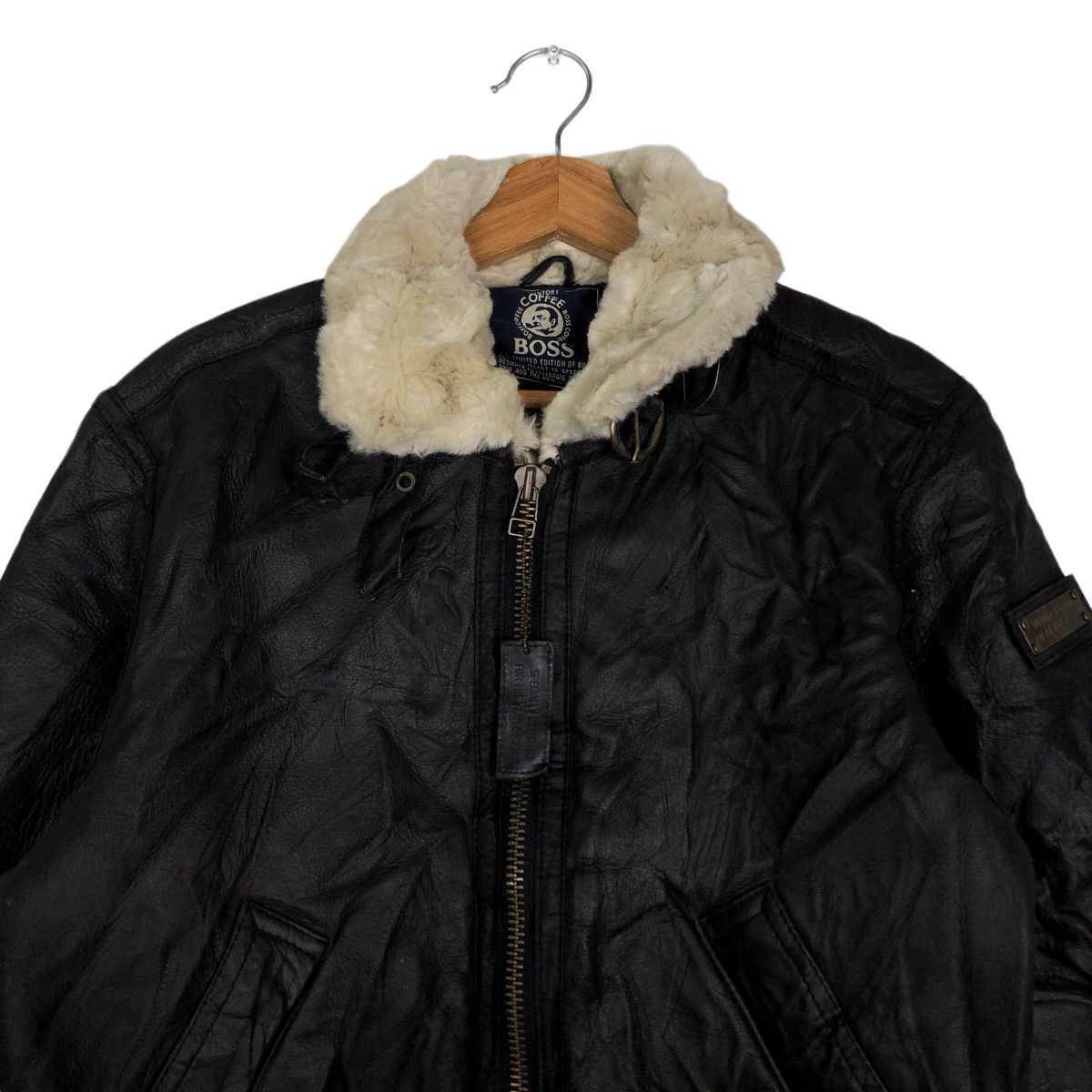 Japanese Brand 🔥Vtg Genuine Leather Jacket Suntory Coffee Boss Shearling Size US L / EU 52-54 / 3 - 4 Thumbnail