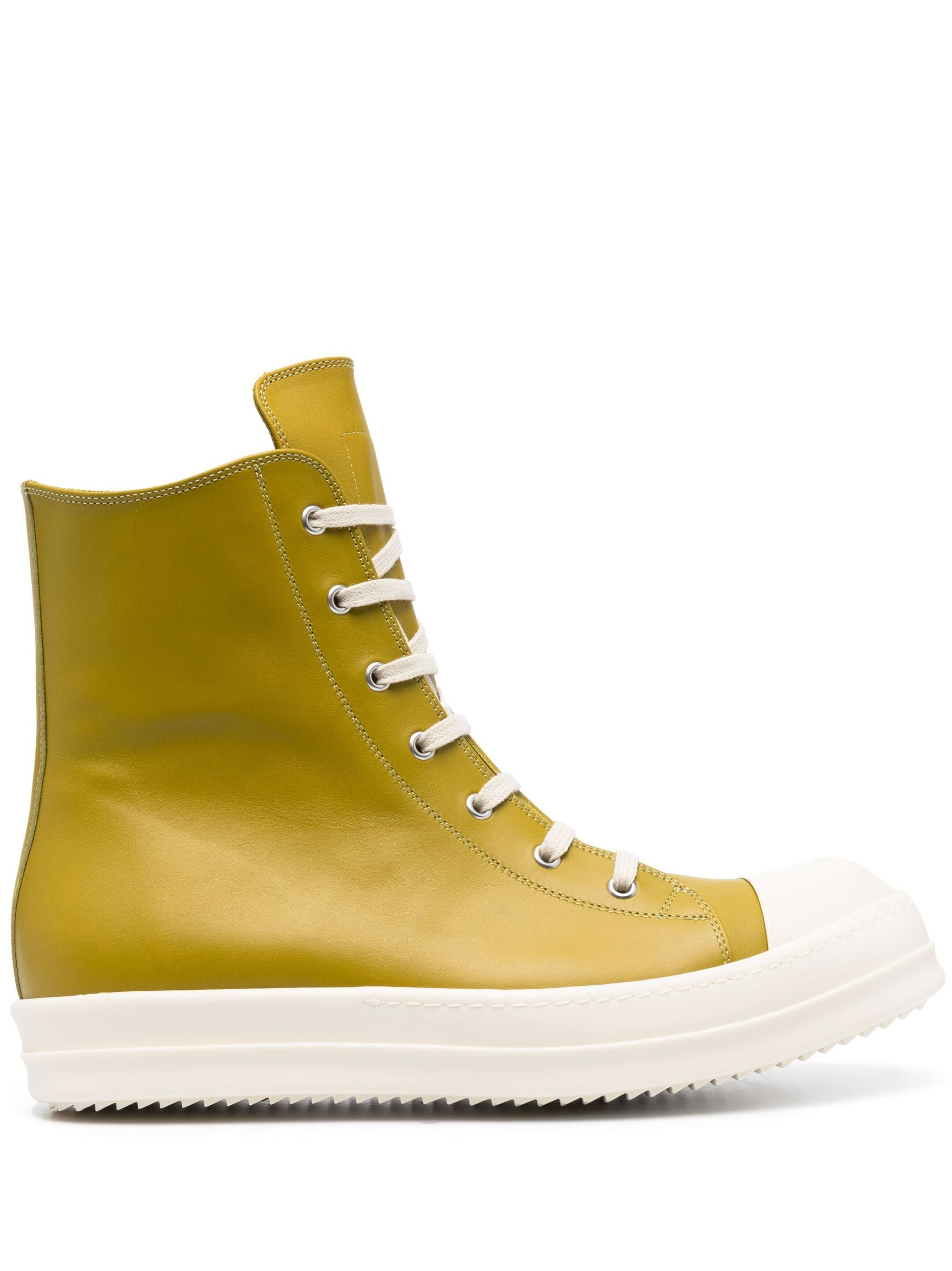 image of Rick Owens Lace-Up Leather Hightop Sneakers In Green, Men's (Size 9)