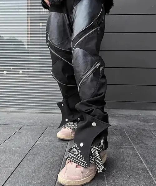 Japanese Brand × Jean Long Black Patchwork Pu Leather Pants Size US 34 / EU 50 - 3 Thumbnail