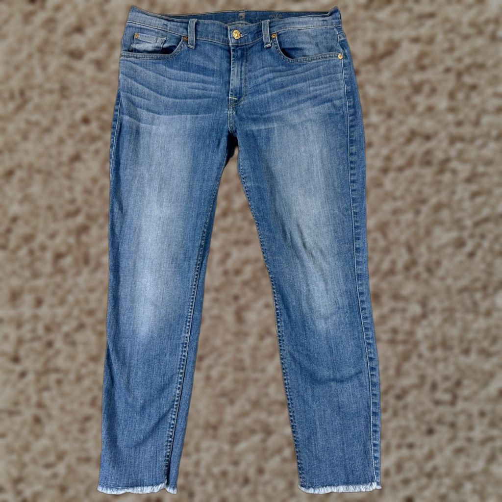 7 For All Mankind 7 For All Mankind Jeans Womens 31 Blue Denim Ankle Cotton 30x25 Regular Zip Pocket 5-Pocket Solid Color 30 Waist Inseam 25 Size 24" / US 00 / IT 34 - 1 Thumbnail