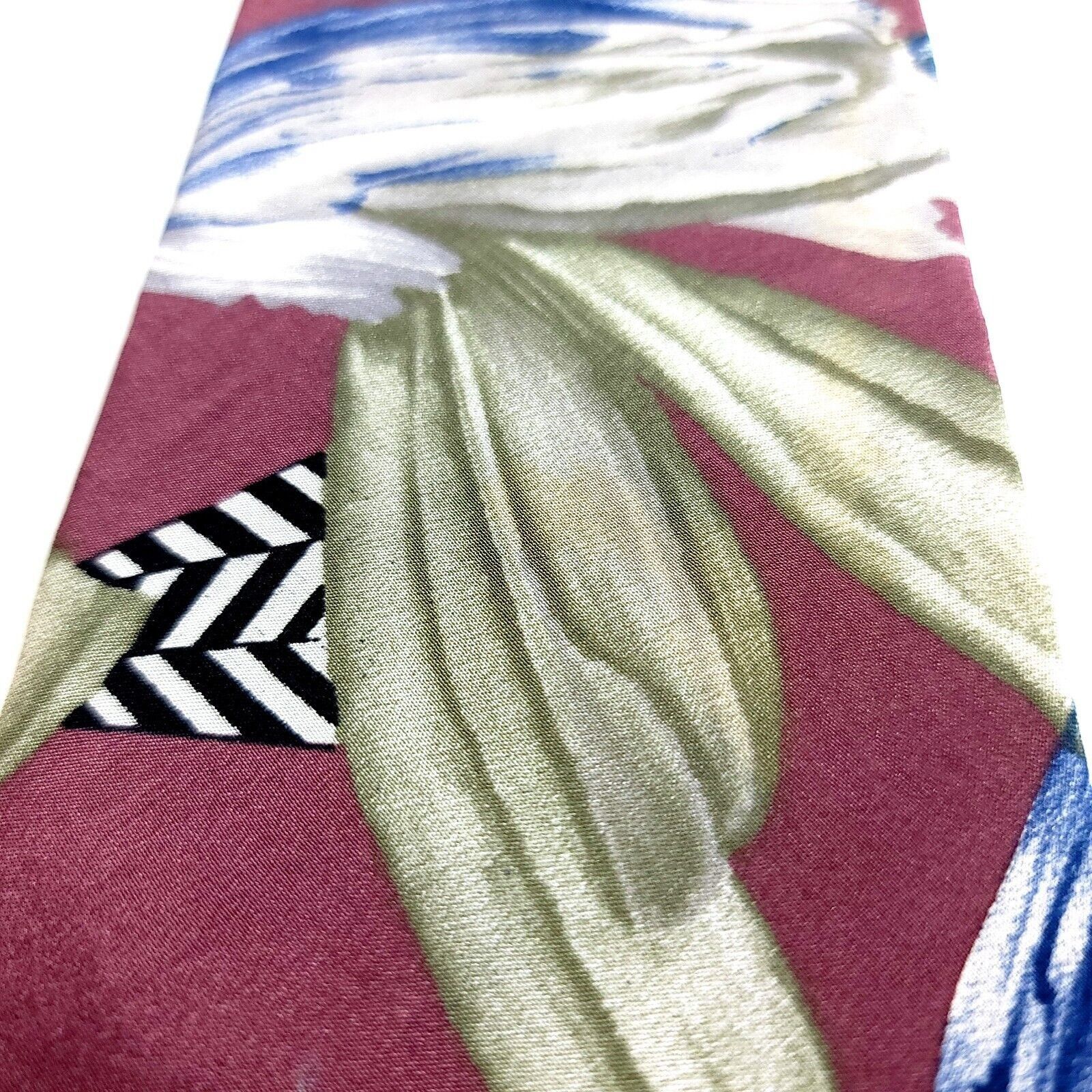 Designer Halston 3 Red Blue Green Abstract Print Short Wide Silk Tie Size ONE SIZE - 2 Thumbnail