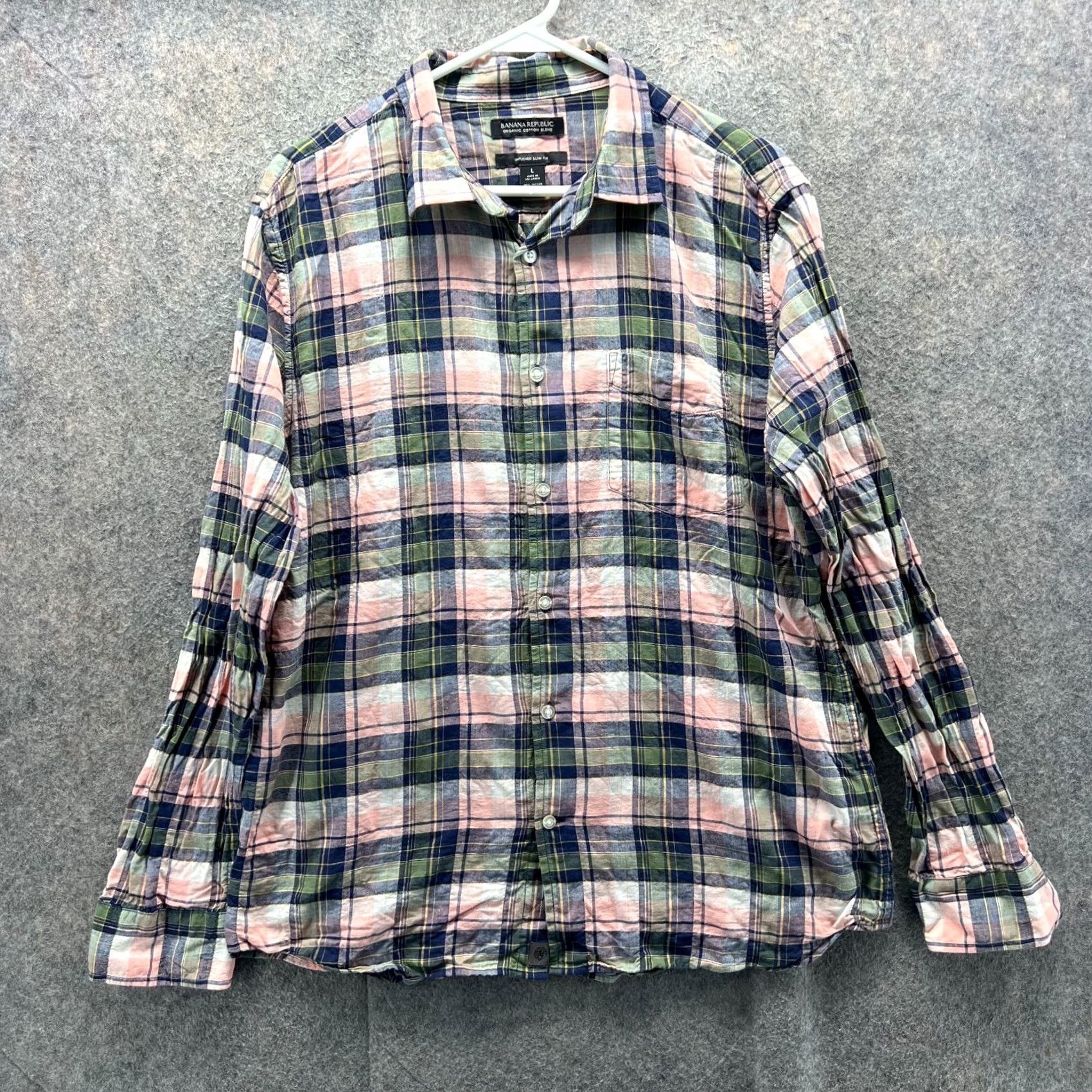 Banana Republic Banana Republic Shirt Men Large Blue Pink Plaid Button-Down Untucked Slim Cotton Shirt Size US L / EU 52-54 / 3 - 2 Thumbnail