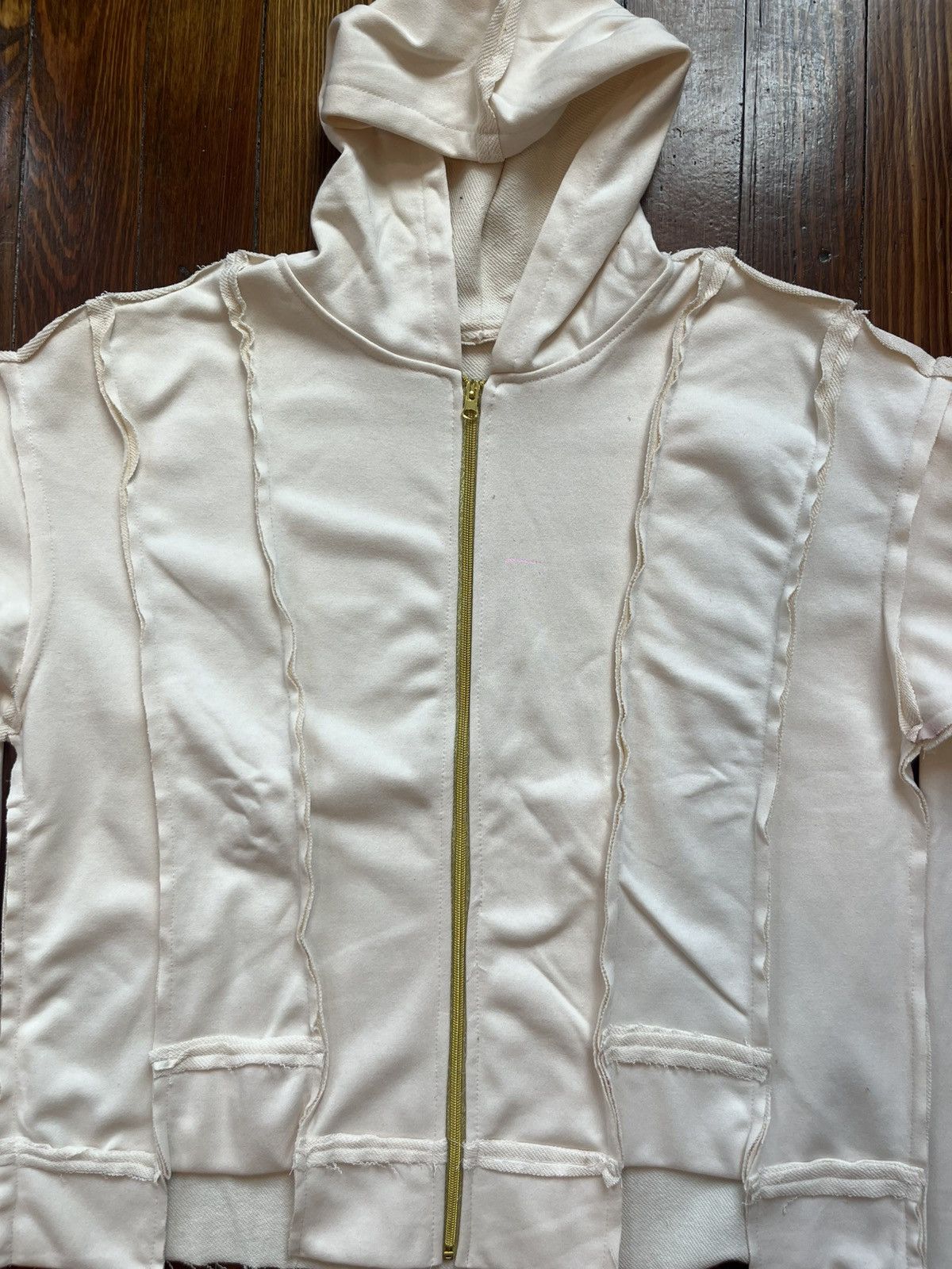 Other Beige Reconstructed Loose Fit Gold Zipper Long Sleeve Hoodie Size US M / EU 48-50 / 2 - 3 Thumbnail