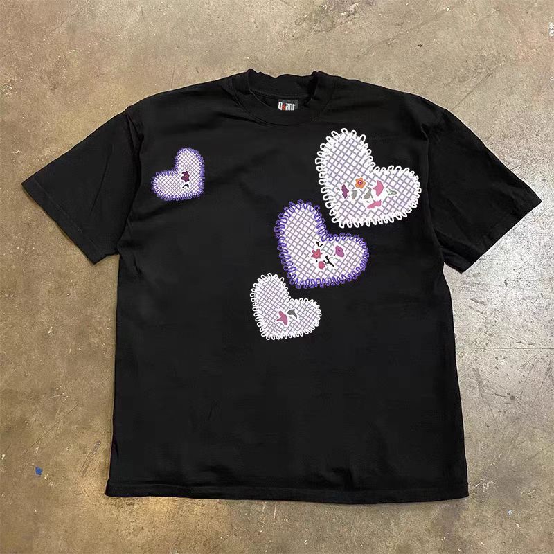 Japanese Brand Black Loose Heart Print Short Sleeve T Shirt Size US M / EU 48-50 / 2 - 1 Thumbnail