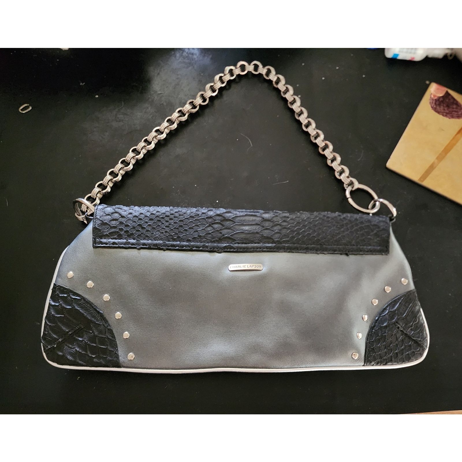 Other Vintage Charle Lapson clutch bag chain strap gray and black Size ONE SIZE - 2 Thumbnail