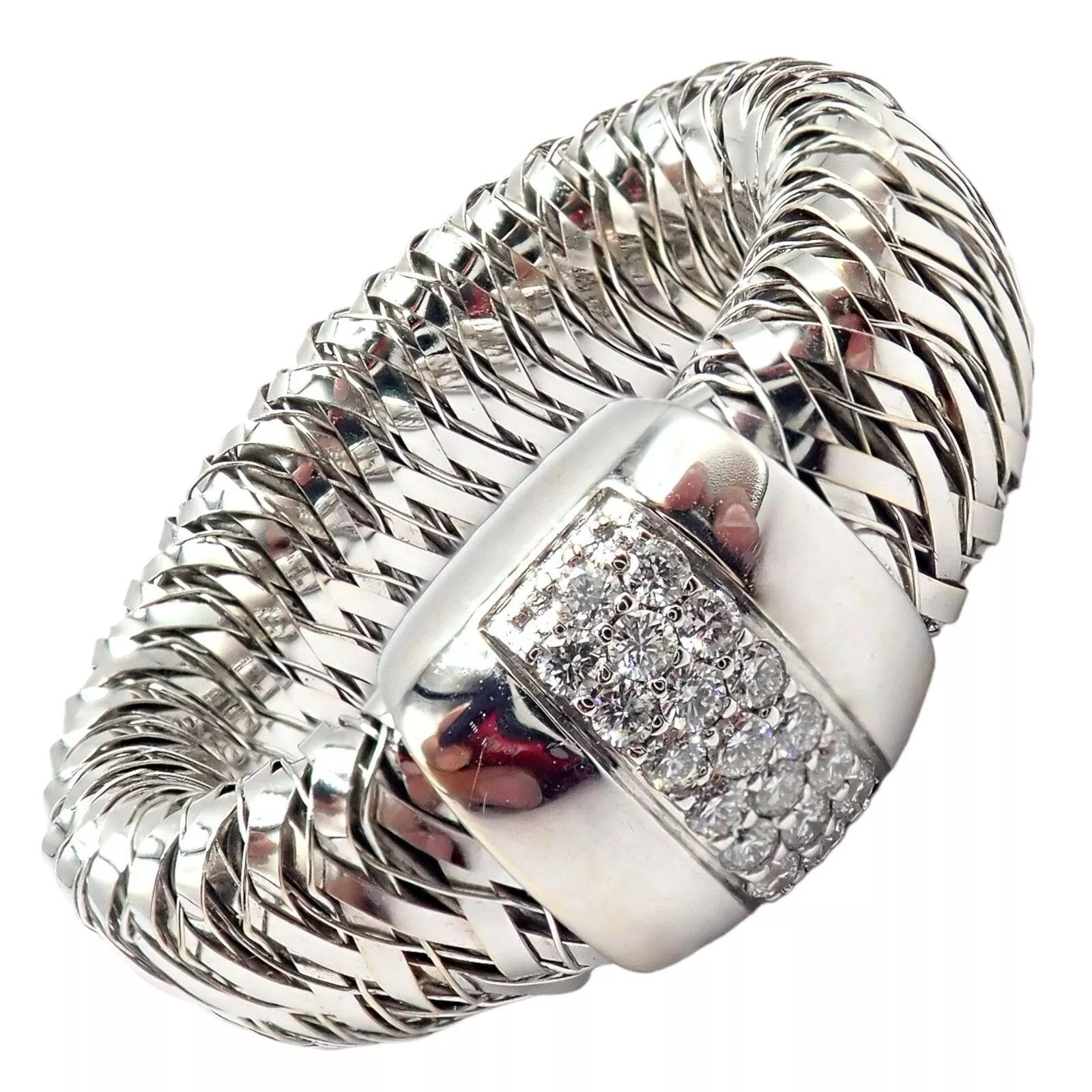 Vintage 18k White Gold Diamond Flexible 10mm Ring Size ONE SIZE - 13 Thumbnail