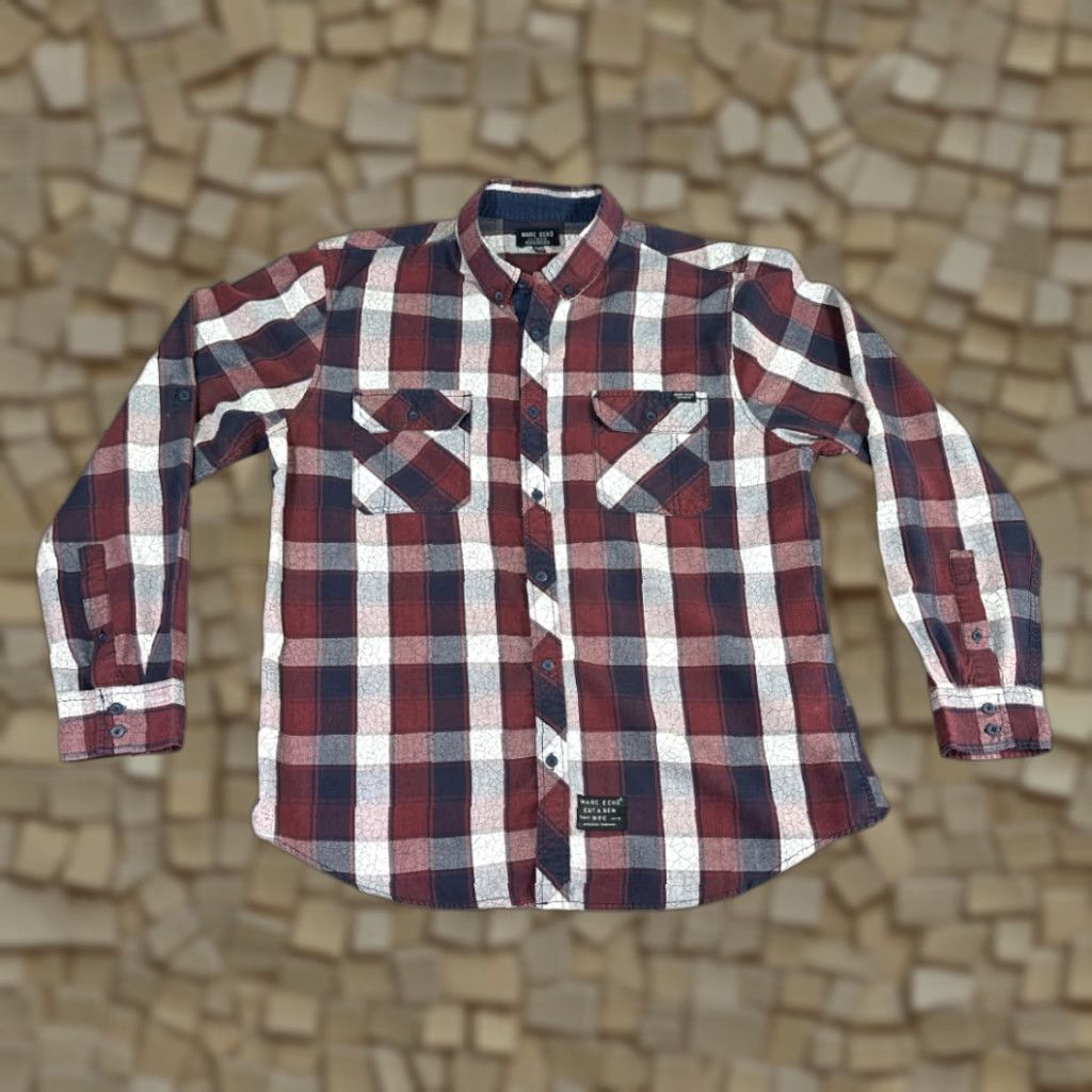 Marcs Marc Ecko Shirt Adult EXTRA LARGE Plaid Blue Burgundy Cotton Polyester Blend Pocketed Button-Up - Long Sleeve Size US XL / EU 56 / 4 - 1 Thumbnail
