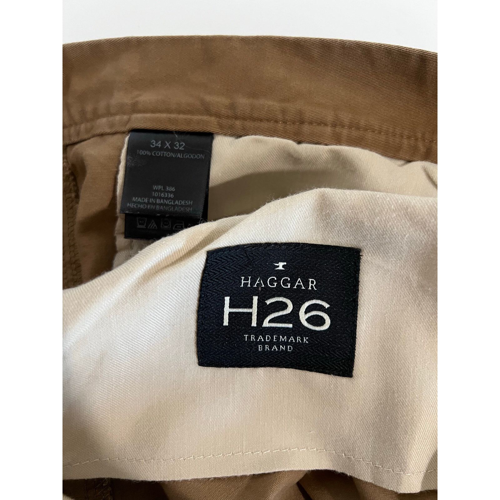 Haggar H26 Chino Pants Slacks Men's 32x34 Tan Flat Front Pockets Size US 32 / EU 48 - 4 Thumbnail
