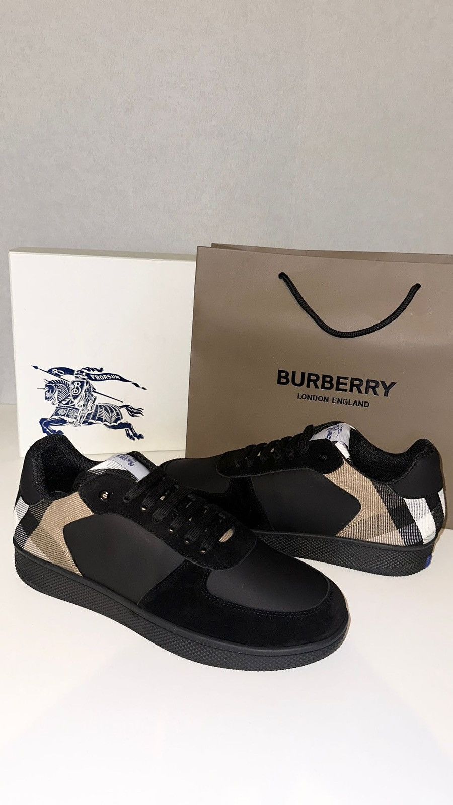 Burberry Burberry Low-Top Sneakers – Check Panel – Black – OG All Size US 9.5 / EU 42-43 - 2 Thumbnail