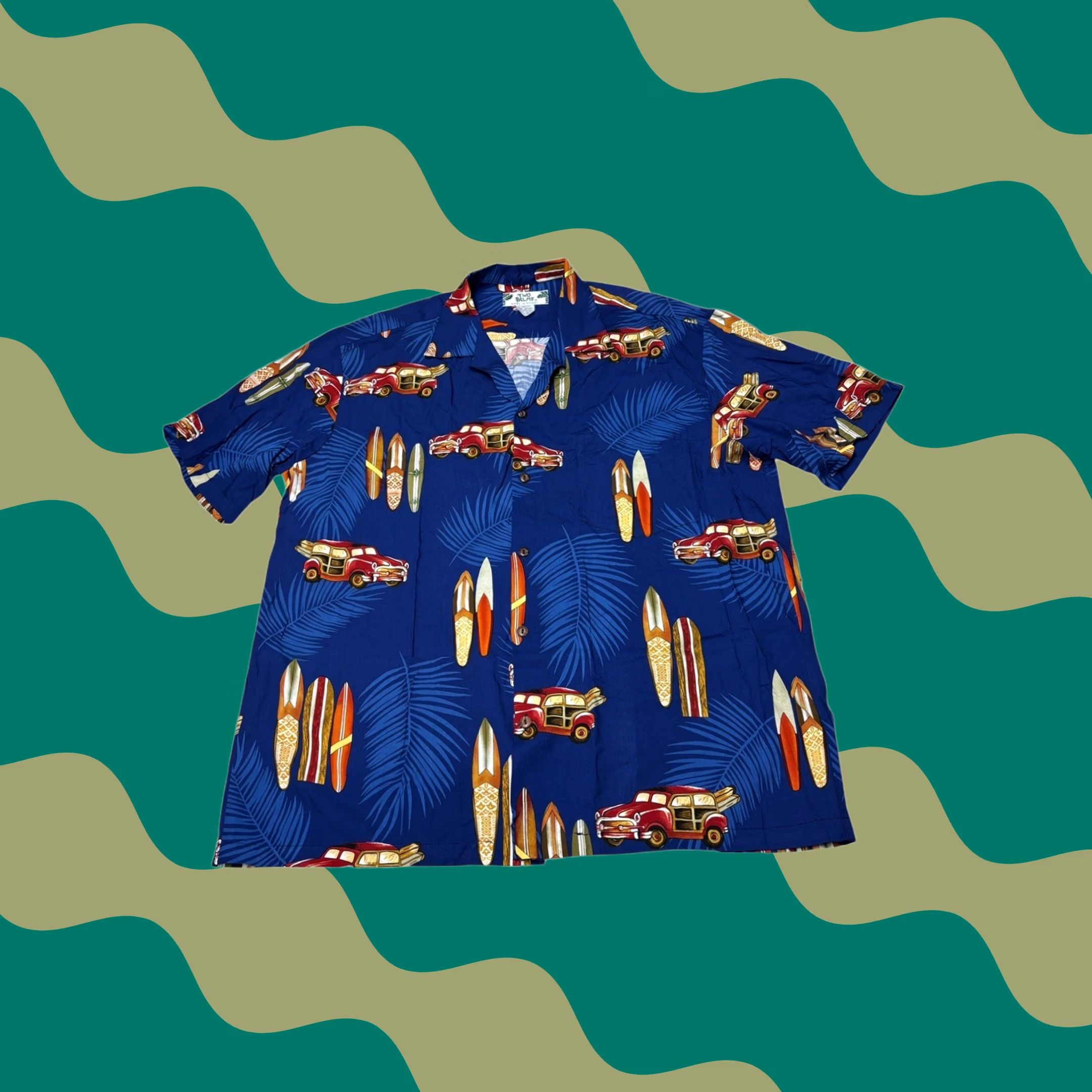 Vintage VINTAGE Two Palms Mens Blue Woodie Car Surfboard Shirt Rayon Made in Hawaii L Size US L / EU 52-54 / 3 - 1 Thumbnail