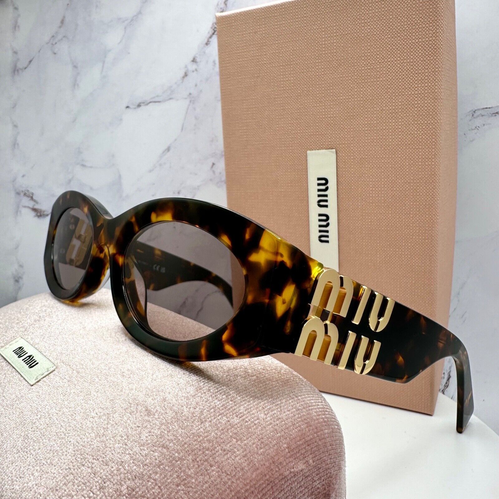 Miu Miu New MIU MIU Sunglasses Brown Tortoise Shell Oval Gold Logo Size ONE SIZE - 3 Thumbnail