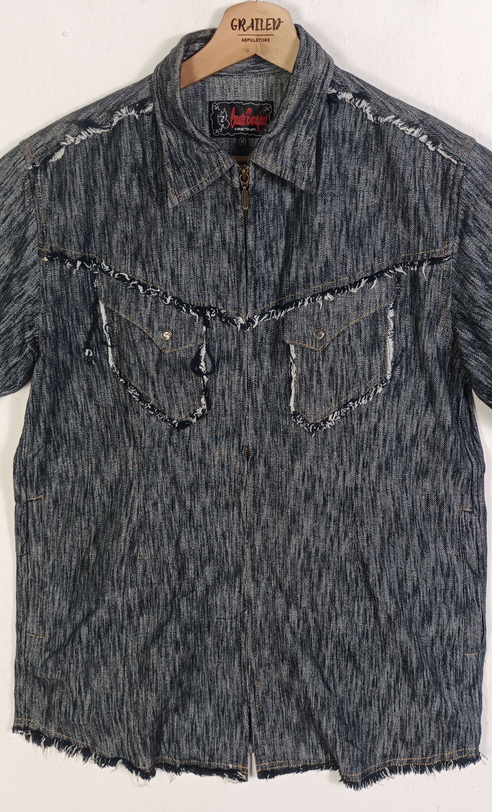 Japanese Brand Crate Barefost Distressed Style Western Denim Shirt Size US M / EU 48-50 / 2 - 3 Thumbnail