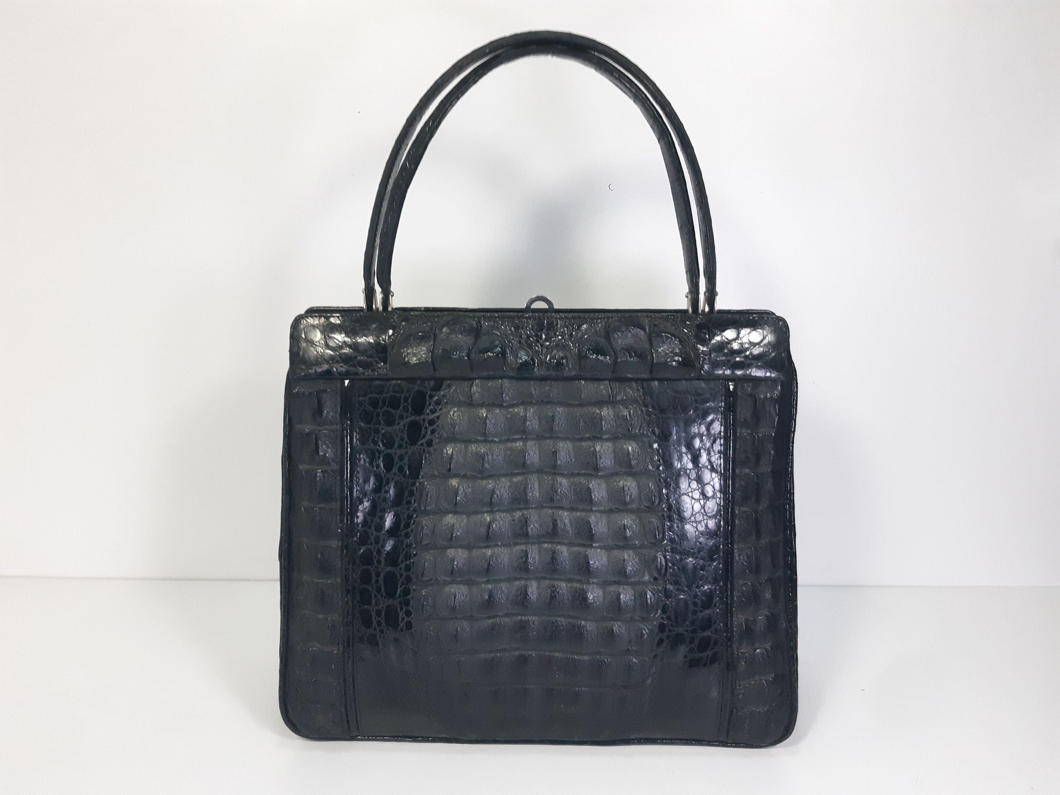 Other Vintage Genuine Hornback Crocodile Handbag Glossy Black Size ONE SIZE - 2 Thumbnail