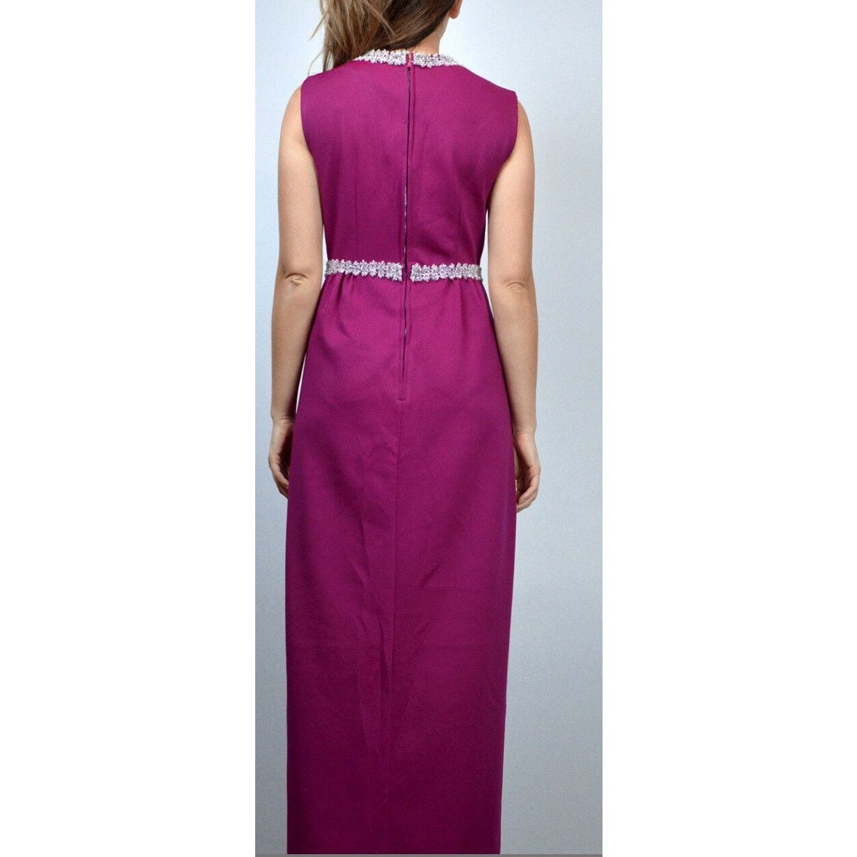 Vintage Vintage 70’s Magenta Pink Maxi Silver Sequin Dress Small Med Size M / US 6-8 / IT 42-44 - 3 Thumbnail