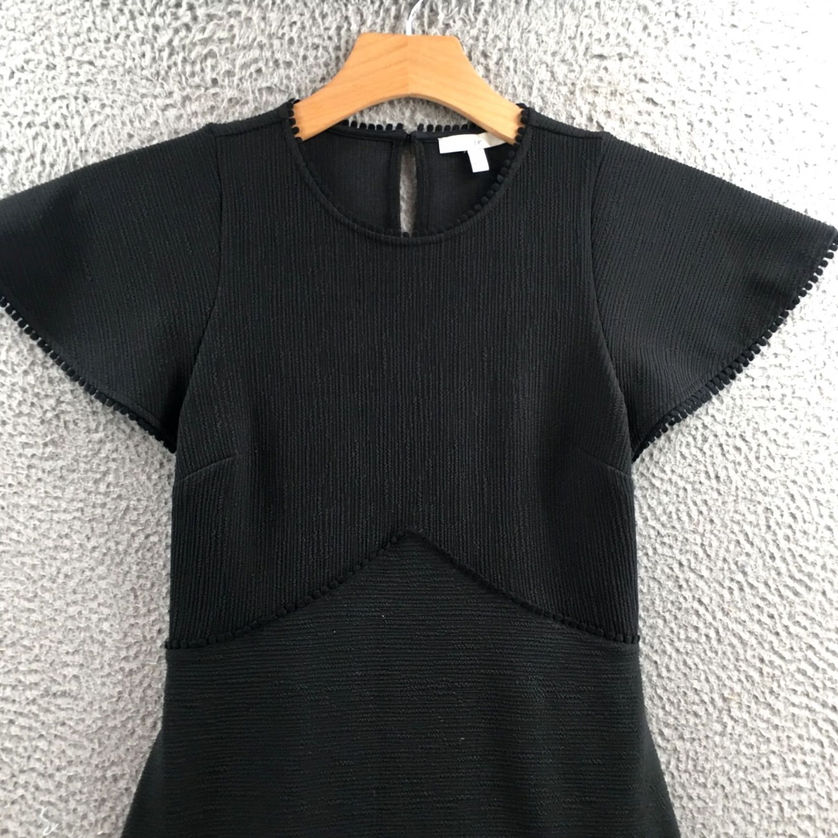 Joie JOIE Dress Womens Black Textured Flutter Sleeve Fit & Flare Short Dress Small, Cotton Blend, Regular Size, Solid Pattern, Spring Summer Fall, Womens Size S / US 4 / IT 40 - 2 Thumbnail
