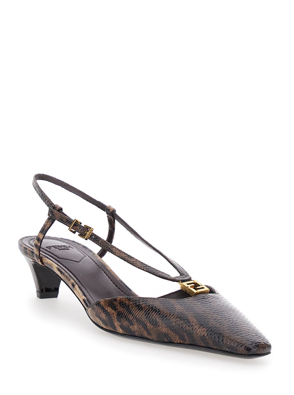 Fendi Brown Slingback Pumps with Square Toe and Animalier Motif in Leather Woman Size US 11 / IT 41 - 1 Thumbnail