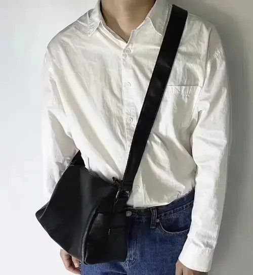 Fashion Faux Leather Crossbody Messenger Bag in Black, Men's