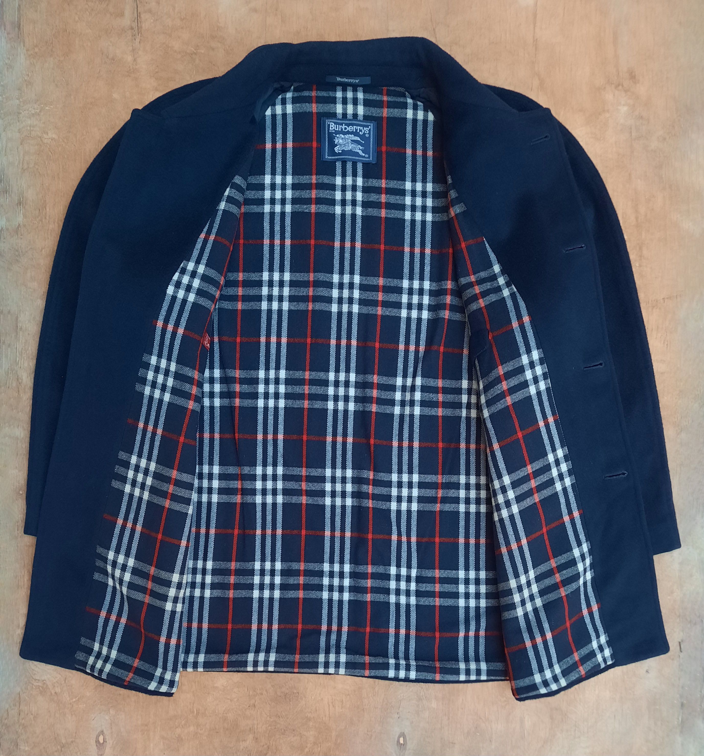 Burberry 90s Burberrys’ Classic Navy Wool Overcoat – Size 54 / XL Size US XL / EU 56 / 4 - 4 Thumbnail