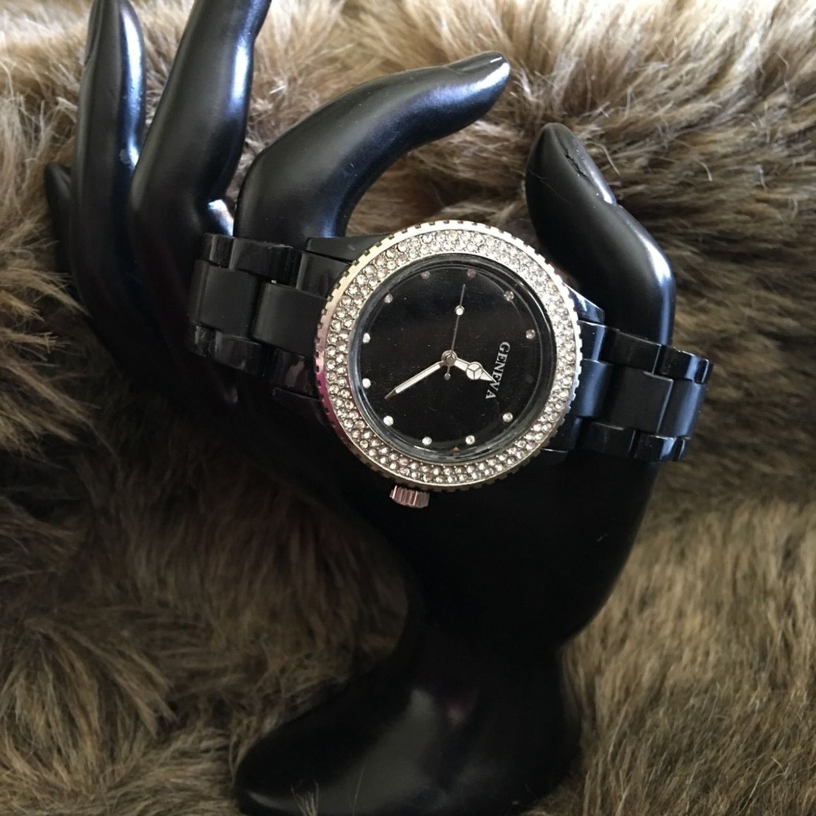 Geneva Ladies Geneva black plastic band rhinestone watch Size ONE SIZE - 5 Thumbnail