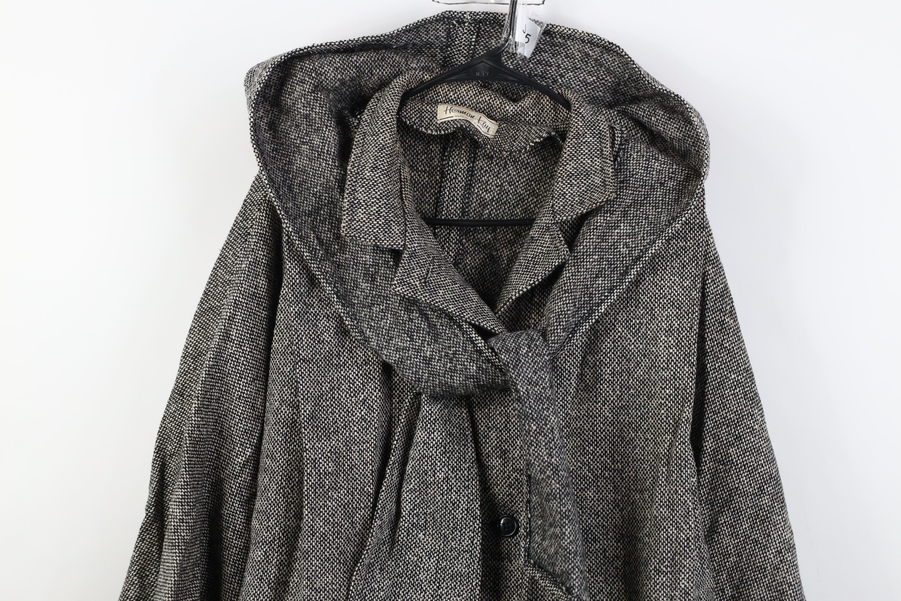 Vintage Vintage 90s Streetwear Wool Tweed Hooded Cape Jacket USA Size ONE SIZE - 2 Thumbnail