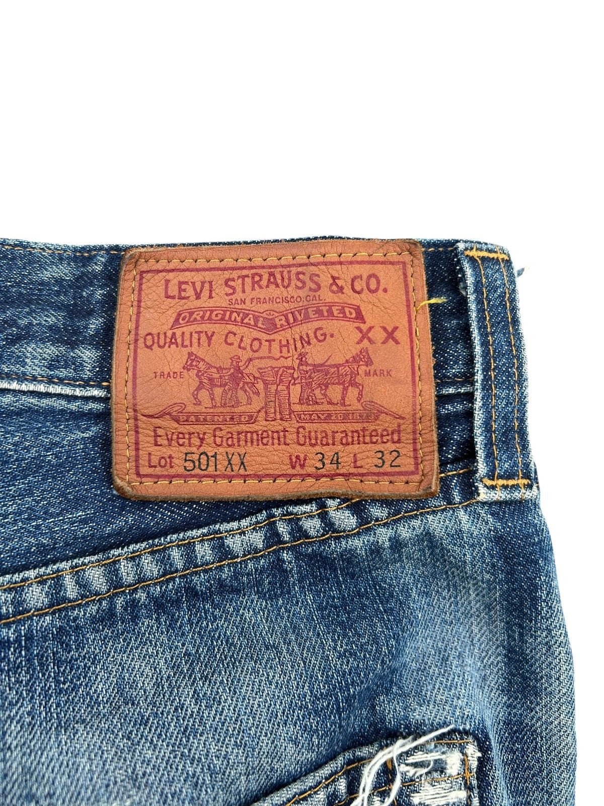 Kapital Thrashed Levis 501XX Big E Selvedge Distressed Denim Jeans Size US 35 - 3 Thumbnail