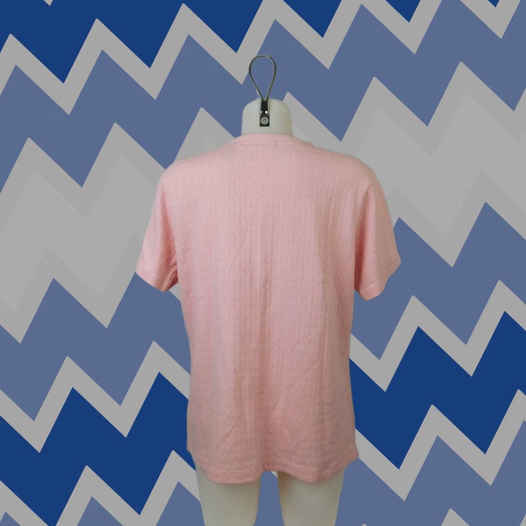 Vintage Karen Scott Pink Cable Knit T-Shirt Large Crew Neck Short Sleeve Women's Casual Size L / US 10 / IT 46 - 1 Thumbnail