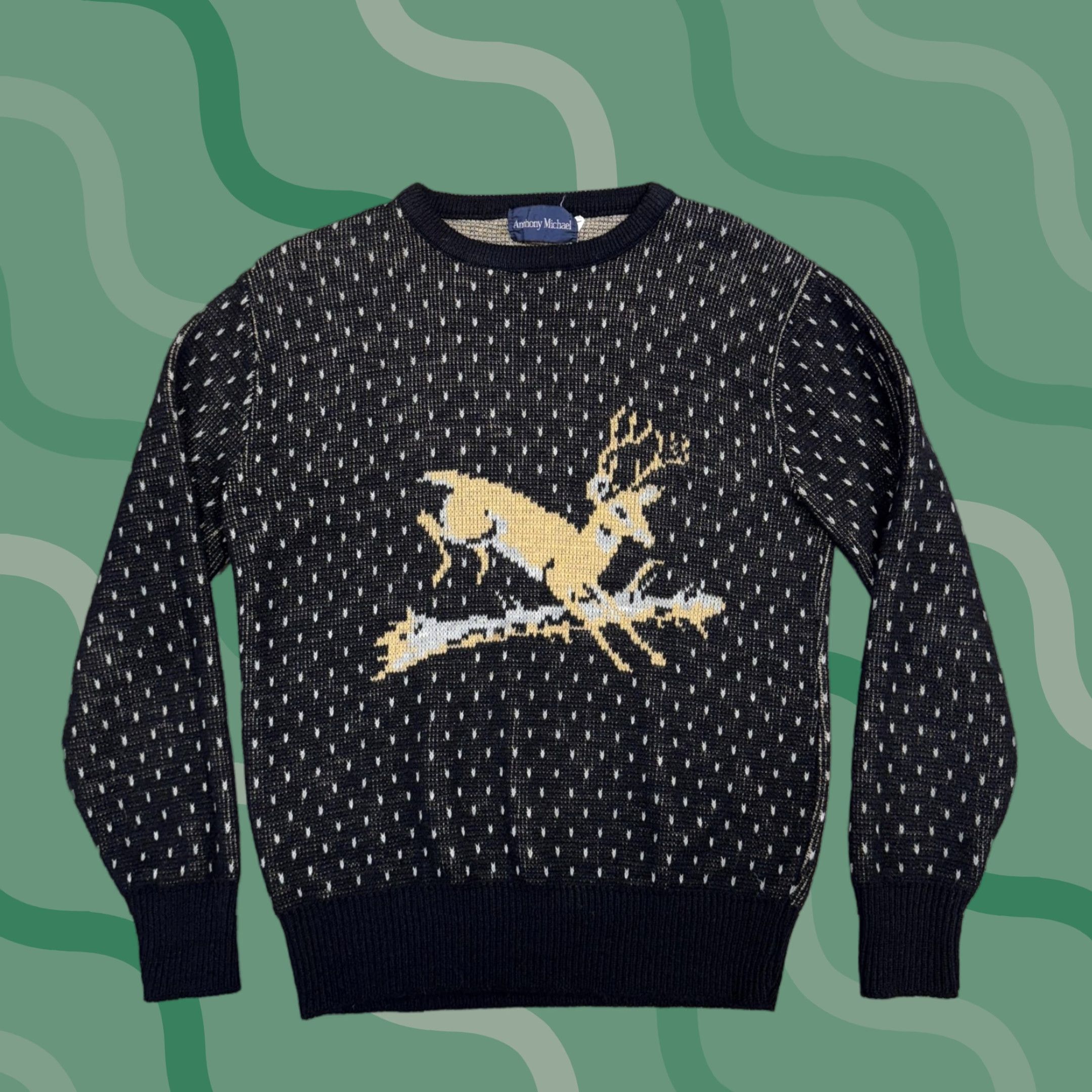 Vintage VINTAGE Anthony Michael Sweater Mens Medium Black Deer Graphic Hunting Knit USA Shirt Adult Medium Black Deer Graphic Print Knit Crew Neck Size US M / EU 48-50 / 2 - 1 Thumbnail