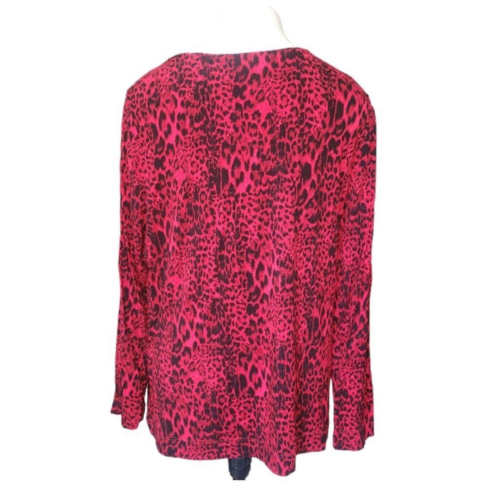 Chicos CT1526 Chico's Red & Black Long Sleeve Animal Print Top L Size L / US 10 / IT 46 - 3 Thumbnail