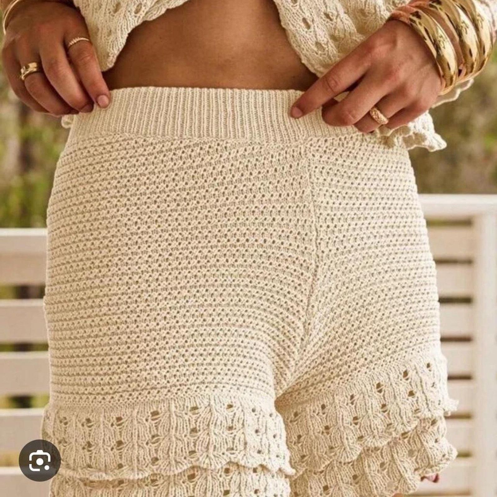 Karl Kani Cream crochet ruffle cardigan Size 24" / US 00 / IT 34 - 3 Thumbnail