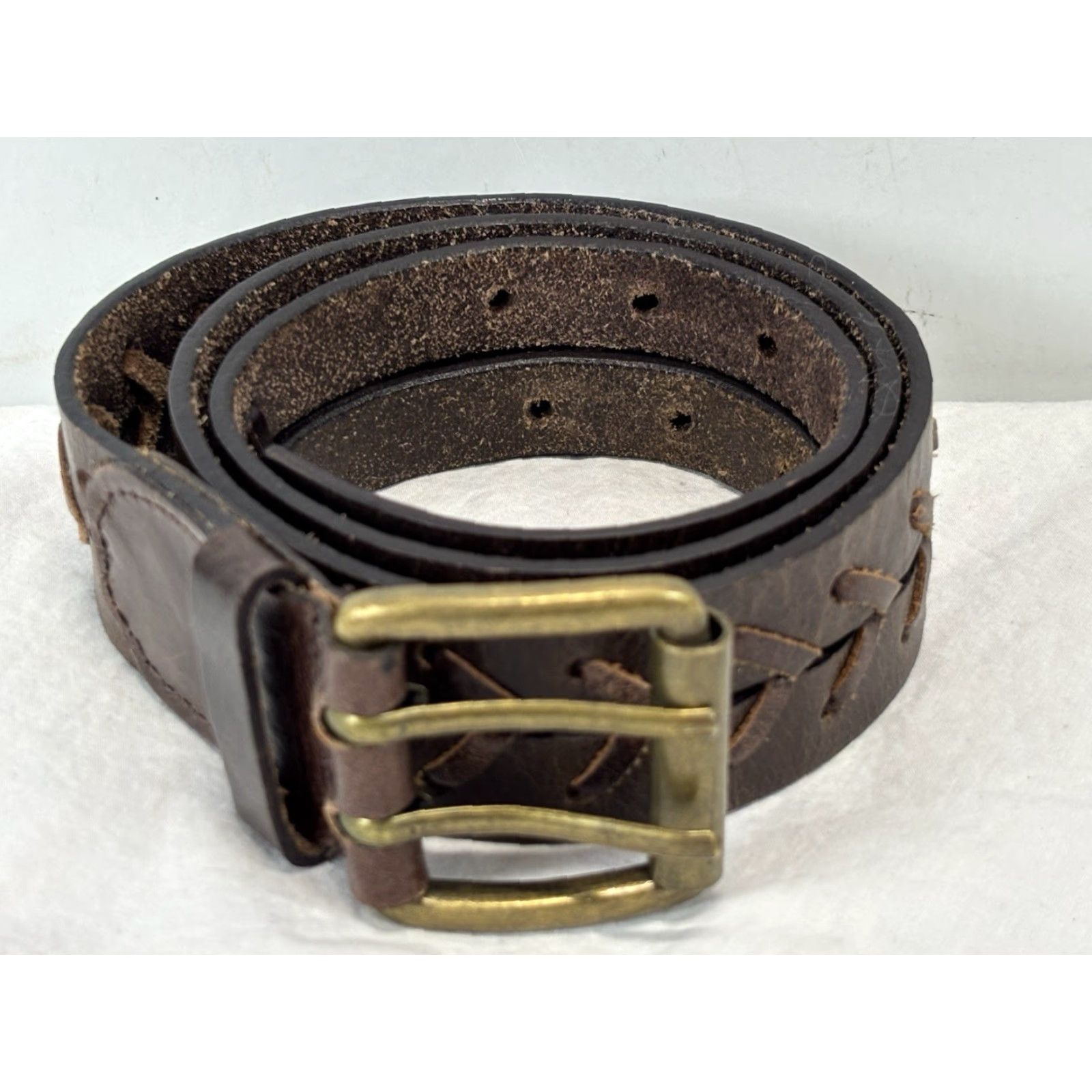 Doublet Unbranded Brown Leather Belt M 33”-37” Double Brass Prong Western Boho Cowboy Cowgirl Women Size ONE SIZE - 2 Thumbnail