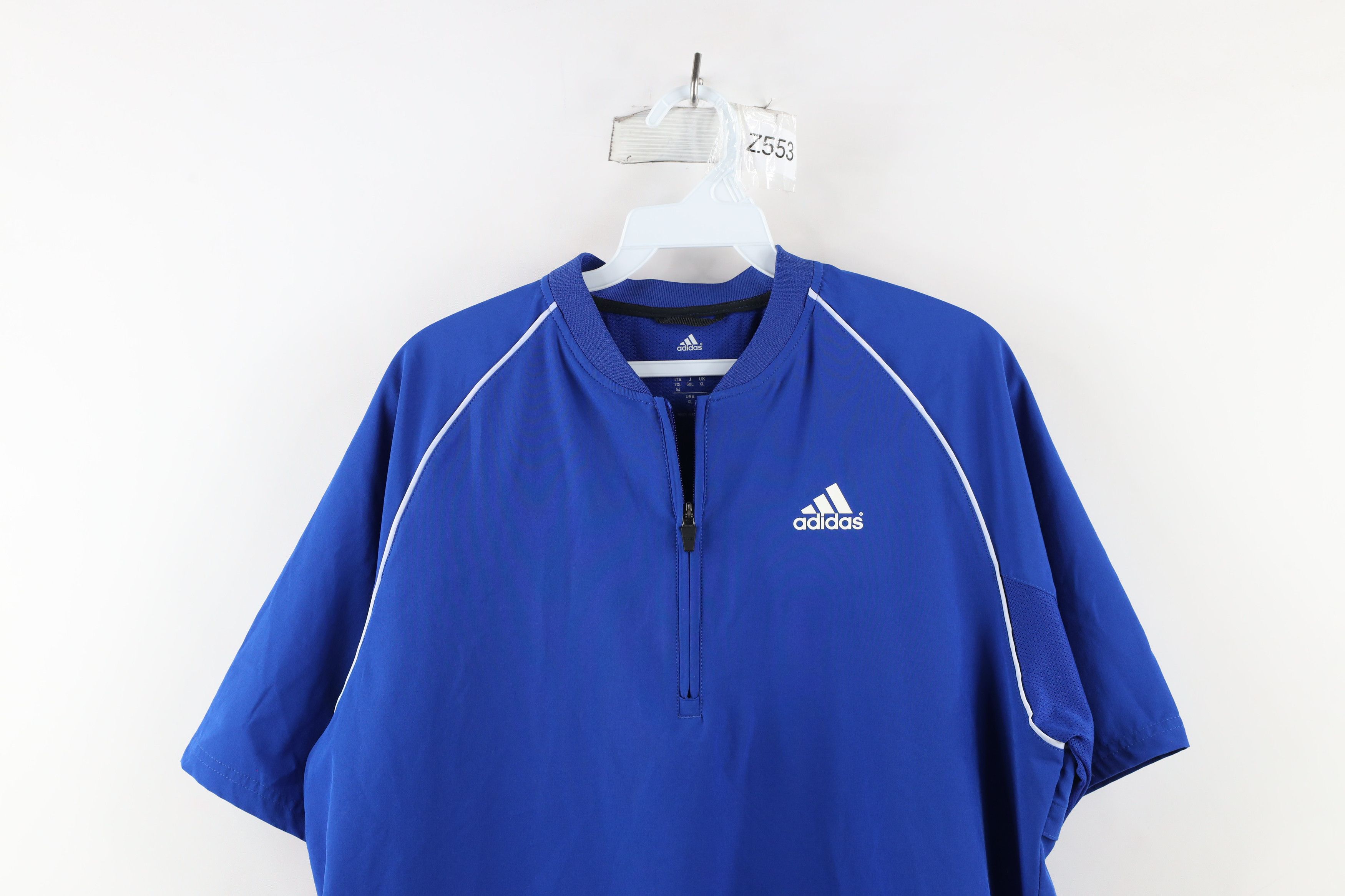 Adidas × Vintage Adidas Out Short Sleeve Half Zip Pullover Jacket Royal Blue Size US XL / EU 56 / 4 - 2 Thumbnail