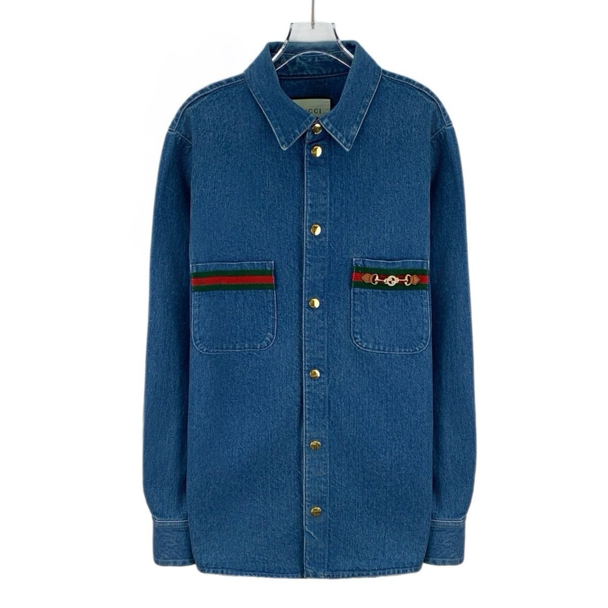 Gucci Gucci Striped Web Horsebit Long Sleeve Denim Shirt K26WX Size US S / EU 44-46 / 1 - 1 Thumbnail