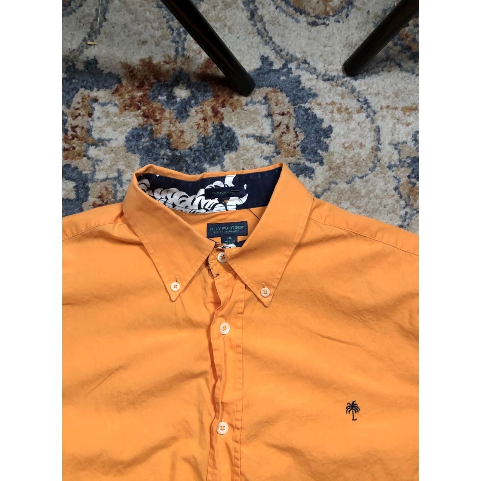 Lilly Pulitzer VINTAGE Lilly Pulitzer Shirt Mens XL Orange Button Down Palm Beach Poplin Palm Tree Size US XL / EU 56 / 4 - 2 Thumbnail
