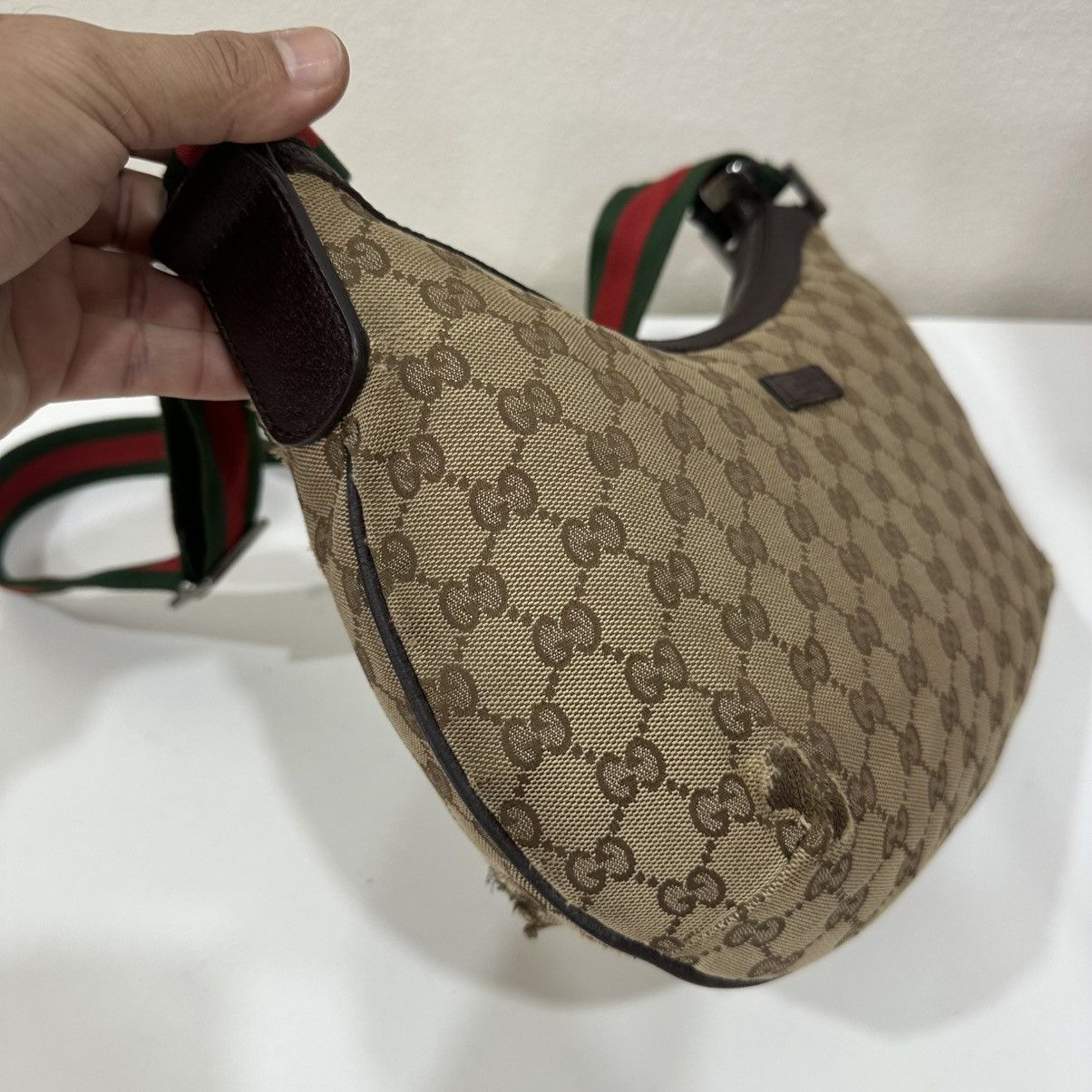 Gucci GUCCI GG MONOGRAM CANVAS WEB HALF MOON CROSSBODY BAG 16 Size ONE SIZE - 4 Thumbnail