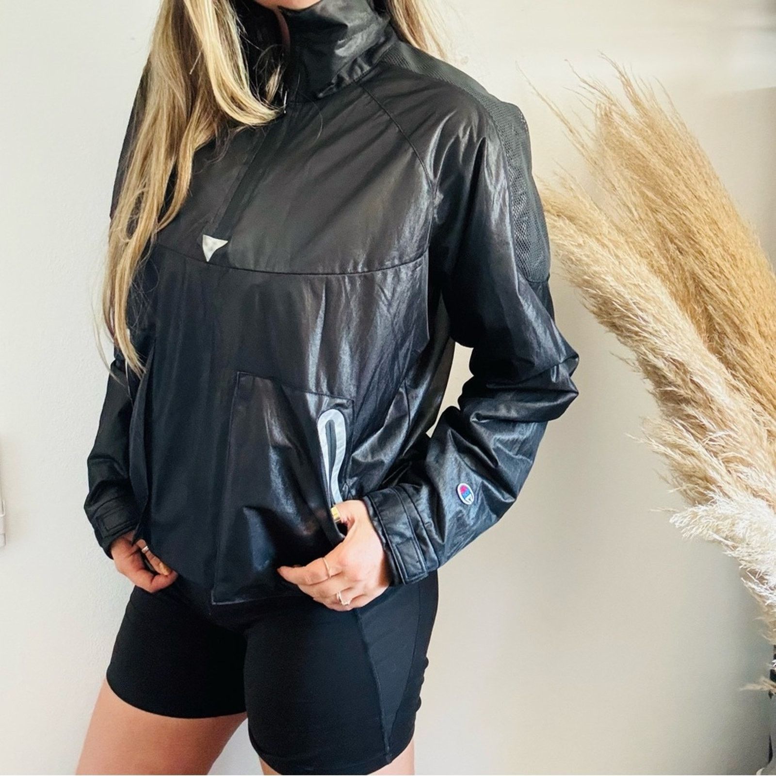 Champion CHAMPION Luxe Eco Black Half Zip Pockets Windbreaker Jacket Size S / US 4 / IT 40 - 1 Thumbnail