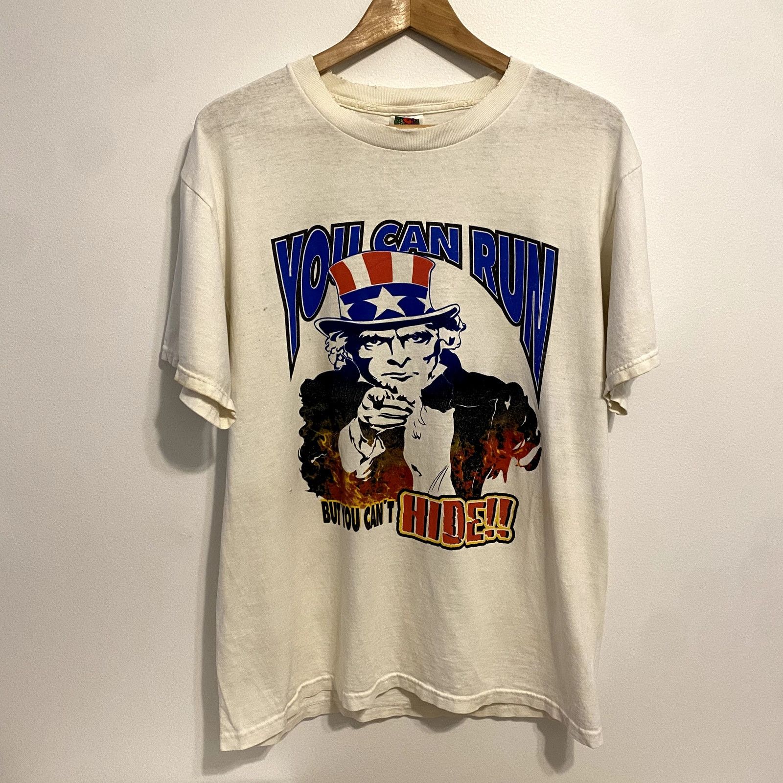 Fruit Of The Loom × Vintage Vintage Uncle Sam T Shirt 'You Can Run But You Can’t Hide' Size US L / EU 52-54 / 3 - 1 Thumbnail